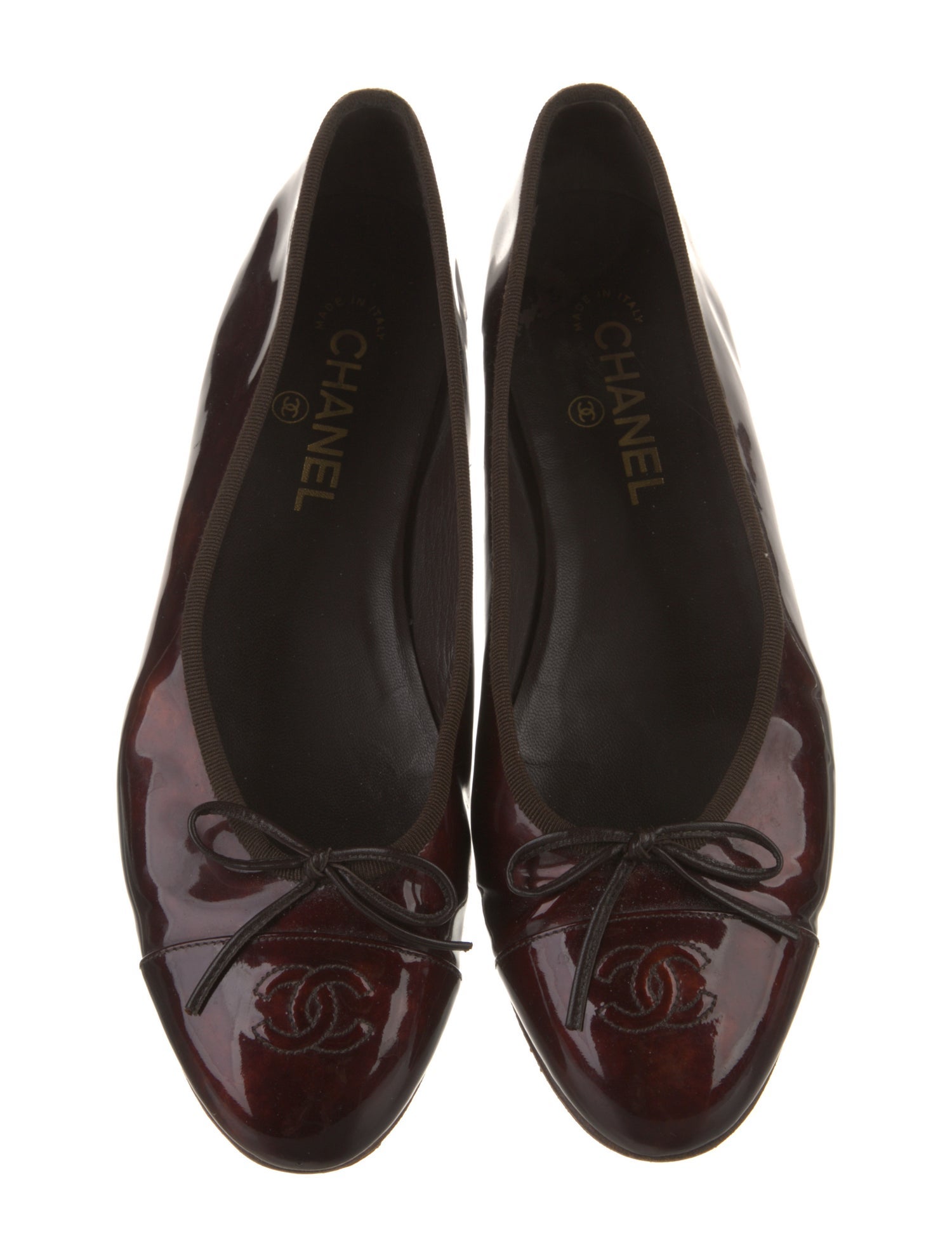 Chanel Interlocking CC Logo Patent Leather Ballet Flats